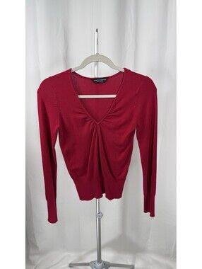Dorothy Perkins Womens 10 Red Knit Deep V Neck Fitted Sweater